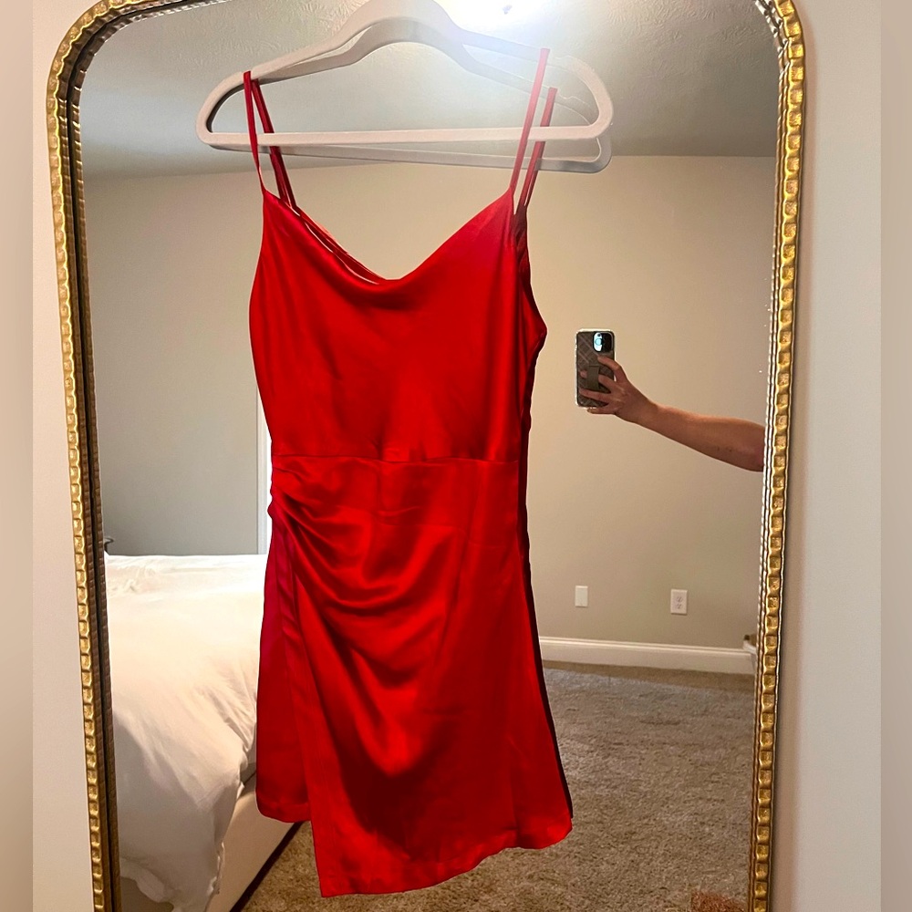 NWT TheseThree Satin Cowl Neck Overlay Dress size Small